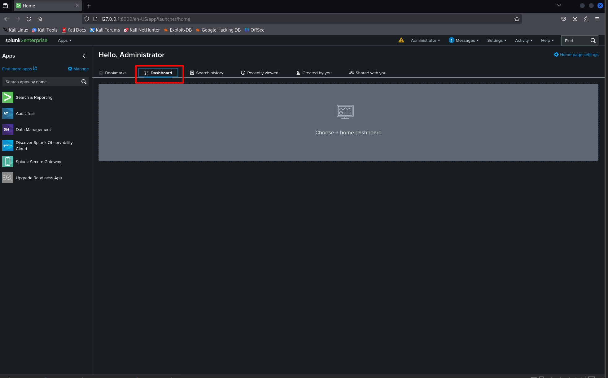 Splunk dashboard after login (p2)